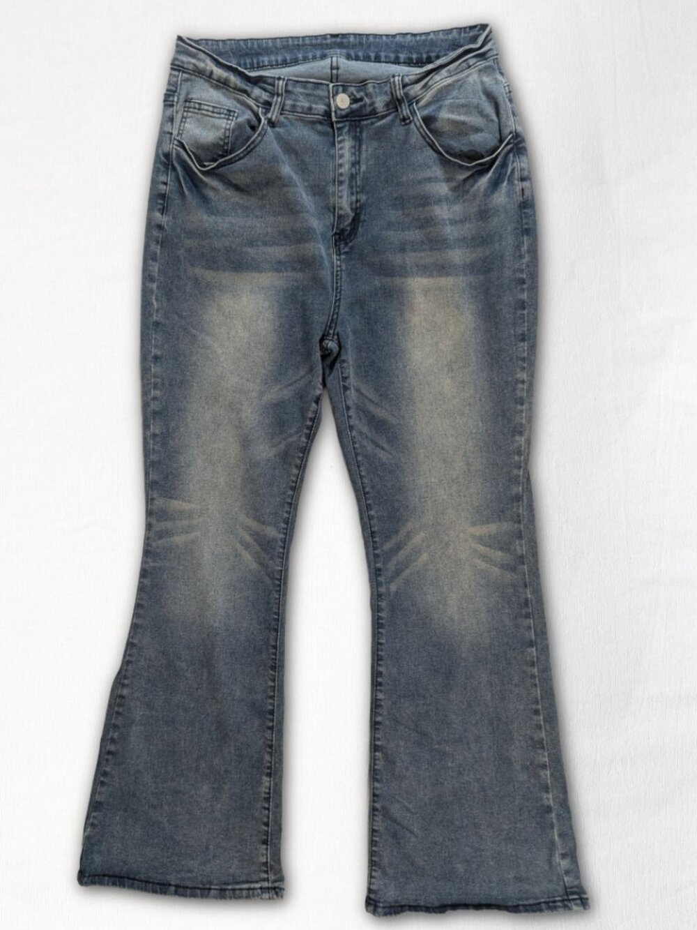 Romwe 1XL Flare Jeans Women's Stretch Denim Embroidered Wings Flap Pocket Y2K
